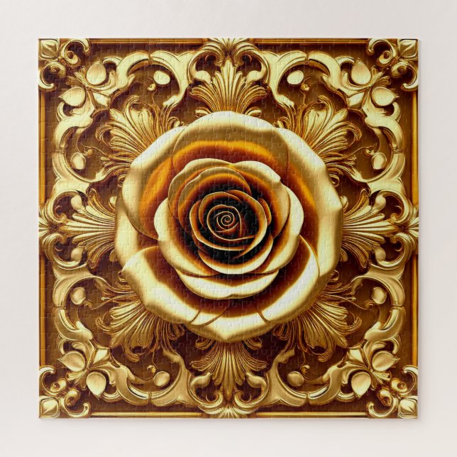 Elegante Goldene Rose mit Verziertem Dekorationsra (Vertikal)