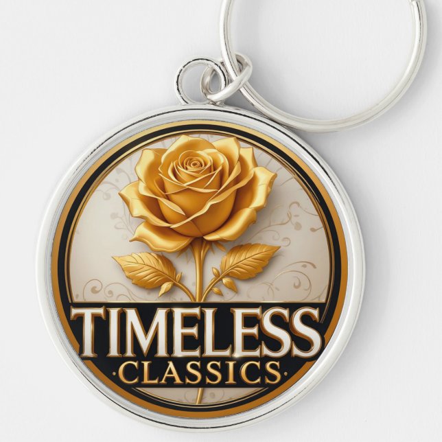 Elegante goldene Rose mit zeitloser Klassik Schlüsselanhänger (Vorne)