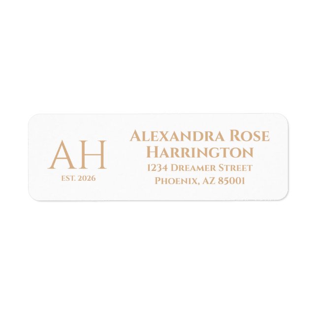 Elegante Goldene Rose Moderne Monogramm-Rücksendea (Vorne)