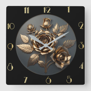 Elegante goldene Rose Quadratische Wanduhr