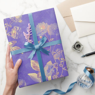 Elegante Goldene Rose über Lila Hintergrund Geschenkpapier
