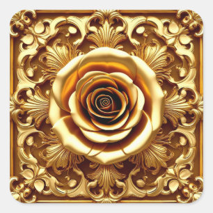 Elegante Goldene Rose 🌹 Verzierte Dekorative Rahm Quadratischer Aufkleber