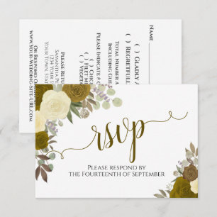 Elegante Goldene Rosen Florale Kalligrafie Hochzei RSVP Karte