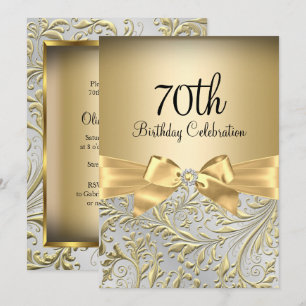 Elegante Goldene Schleife Florale Spirale 70. Gebu Einladung