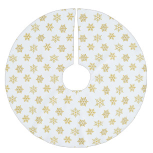 Elegante goldene Schneeflocken auf Weiß Polyester Weihnachtsbaumdecke