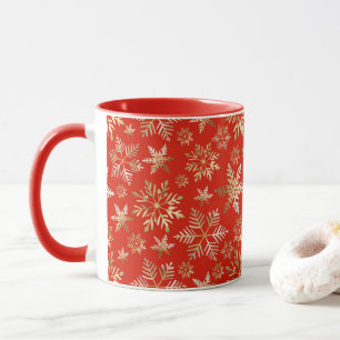Elegante goldene Schneeflocken Lava-Rot-Christmas Tasse