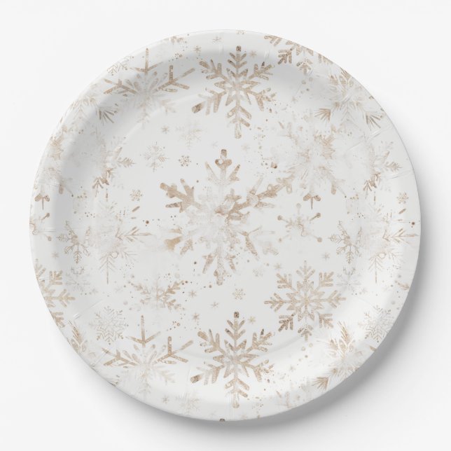 Elegante Goldene Schneeflocken Winter Weihnachten Pappteller (Vorderseite)