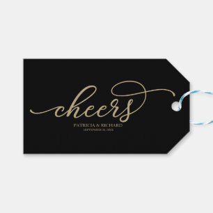 Elegante goldene Schrift Cheers schwarze Weinflasc Geschenkanhänger