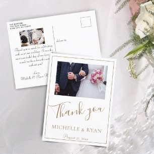 Elegante goldene Schrift Hochzeit 2 Fotos Danke Postkarte