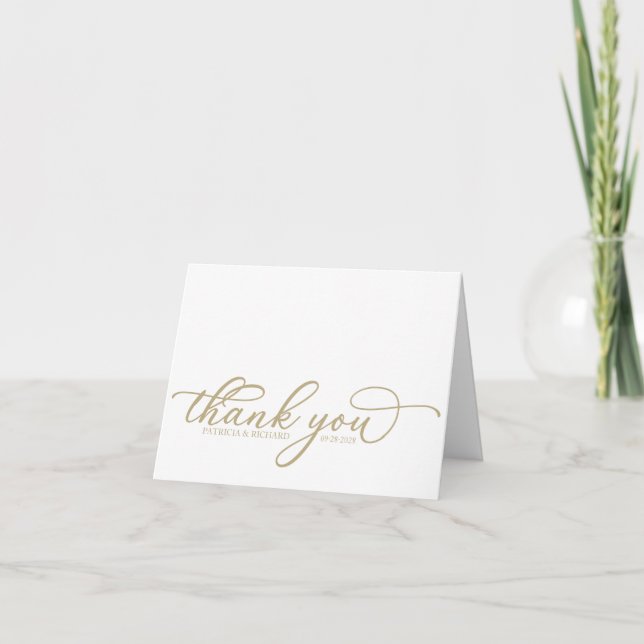 Elegante goldene Schrift Hochzeit Dankeskarten Dankeskarte (Vorderseite)