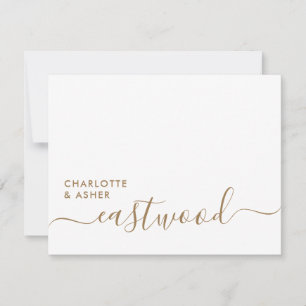 Elegante goldene Schrift Hochzeitsmonogramm-Notizk Mitteilungskarte