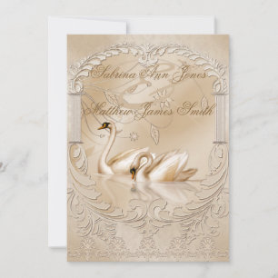 Elegante goldene Schwäne formelle Hochzeitsankündi Einladung