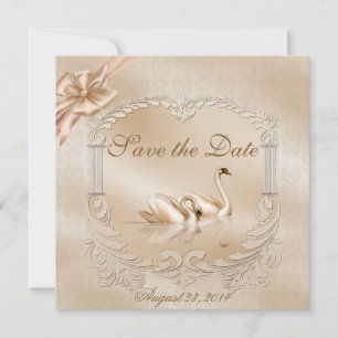 Elegante goldene Schwäne formelle Vorankündigung d Save The Date