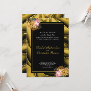 Elegante Goldene Schwarze Florale Umrandung Hochze Einladung