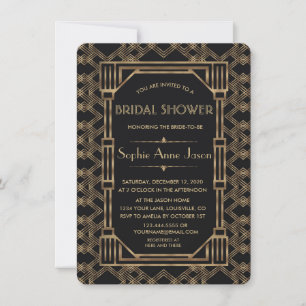Elegante Goldene Schwarze Great Gatsby Brautparty Einladung