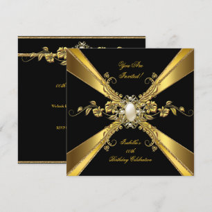 Elegante Goldene Schwarze Perlen Schmuck Geburtsta Einladung