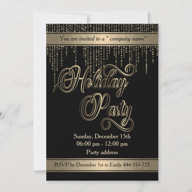 Elegante goldene Schwarzfeierparty Einladung (Vorderseite)