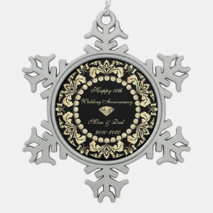 Elegante goldene Schwirren Diamanten 10. Hochzeits Schneeflocken Zinn-Ornament