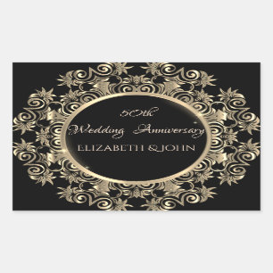 Elegante goldene Schwünge Jubiläum Rechteckiger Aufkleber