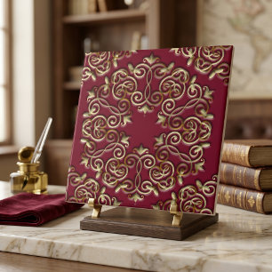 Elegante goldene Schwünge und Kurven auf Burgunder Fliese