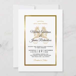 Elegante Goldene Seepferdchen-Traumhochzeit Einladung