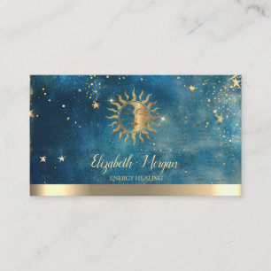Elegante Goldene Sonne Sterne Blau Aquarell Visitenkarte