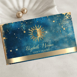 Elegante Goldene Sonne Sterne Blau Aquarell Visitenkarte