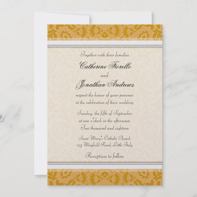 Elegante goldene Spitze-Hochzeits-Einladungen Einladung (Vorderseite)