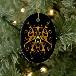 Elegante goldene Stammesmaske abstraktes Design Keramik Ornament