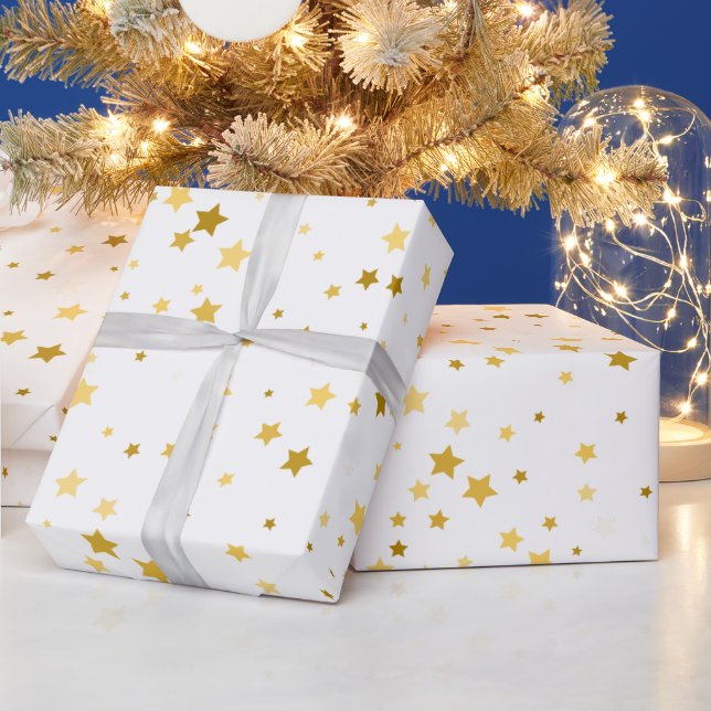 elegante goldene Sterne mit weißem Muster Geschenkpapier (Feiertage)