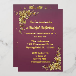 Elegante Goldene Thanksgiving-Folie-Einladung Folieneinladung