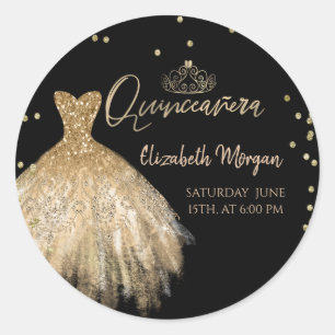 Elegante goldene Tiara für das Quinceañera-Kleid, Runder Aufkleber