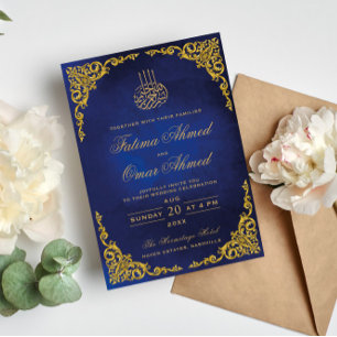 Elegante Goldene Umrandung Blaue Islamische Muslim Einladung
