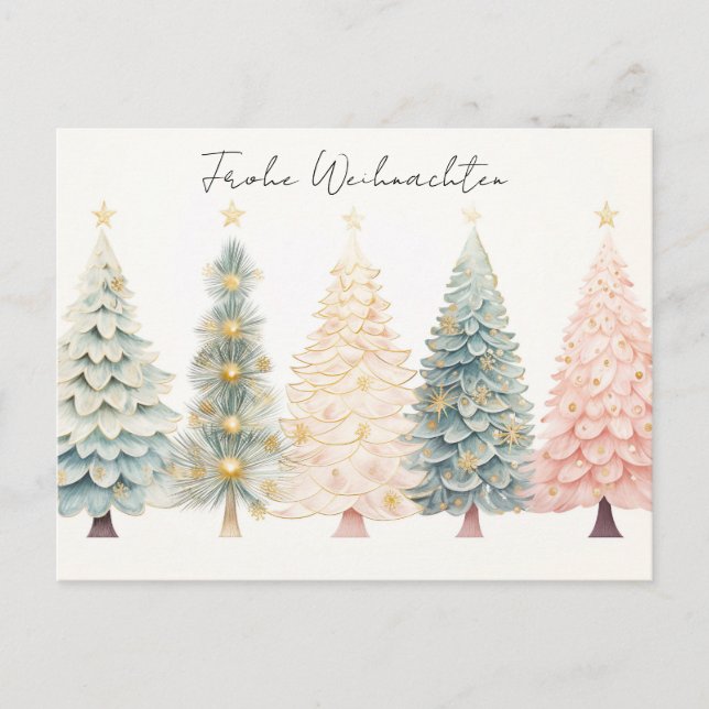 Elegante goldene und grüne Weihnachtsbäume Postkarte (Vorderseite)