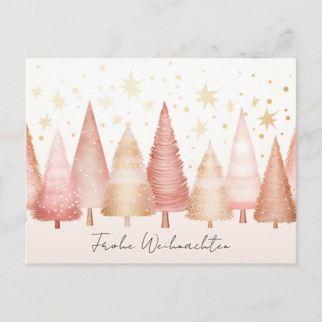 Elegante goldene und grüne Weihnachtsbäume Postkarte (Vorderseite)