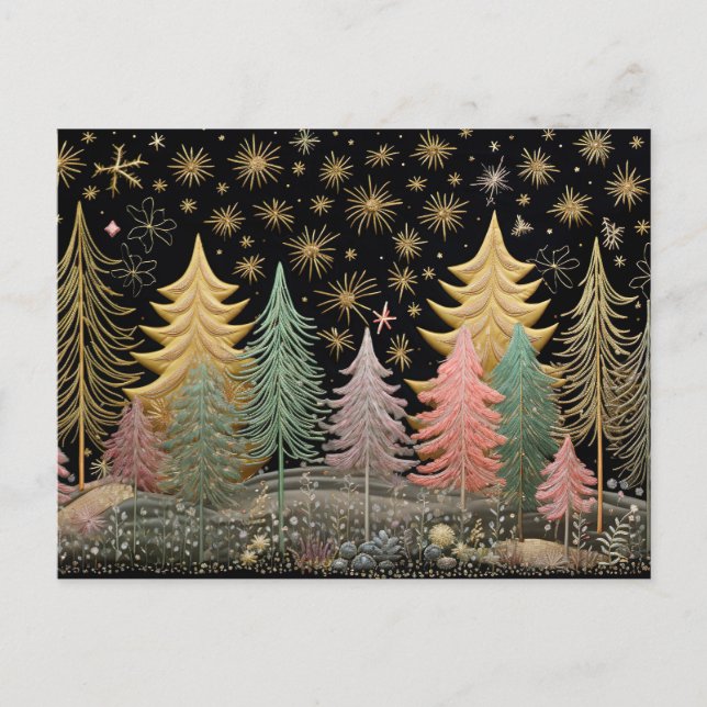 Elegante goldene und grüne Weihnachtsbäume Postkarte (Vorderseite)