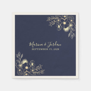 Elegante goldene und marineblaue Hochzeitsserviett Serviette