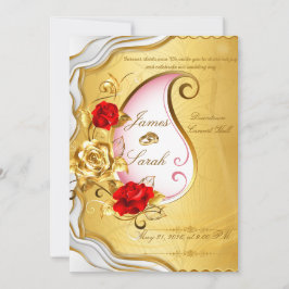 Elegante goldene und rote Rosen-Hochzeitseinladung Einladung