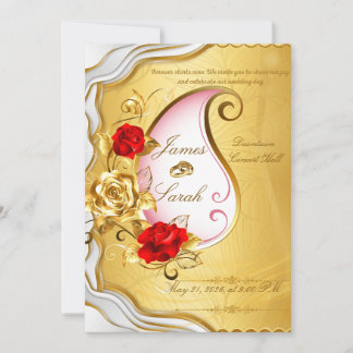 Elegante goldene und rote Rosen-Hochzeitseinladung Einladung