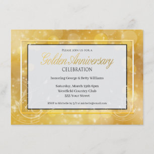 Elegante goldene und schwarze Hochzeit-Jubiläumsfe Einladung