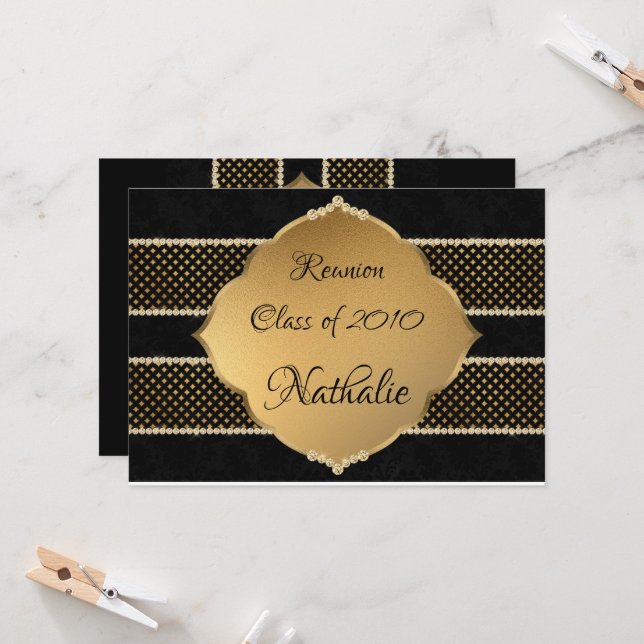 Elegante, goldene und schwarze Wiedersehen Einladung (Vorderseite/Rückseite Beispiel)