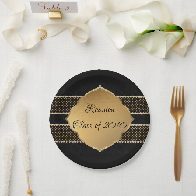 Elegante, goldene und schwarze Wiedersehen Pappteller (Hochzeit)