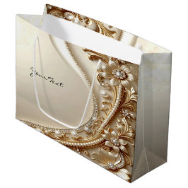 Elegante goldene verzierte Blumen-Geschenktasche Große Geschenktüte