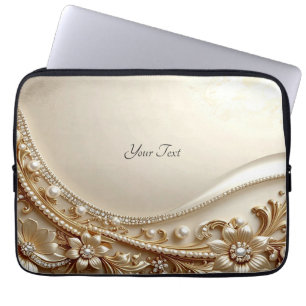 Elegante goldene verzierte Blumen-Laptop-Hülle Laptopschutzhülle