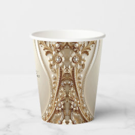 Elegante goldene verzierte Blumen-Papierbecher Pappbecher