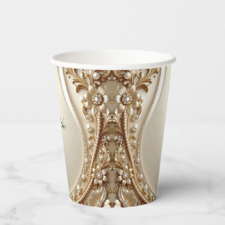 Elegante goldene verzierte Blumen-Papierbecher Pappbecher