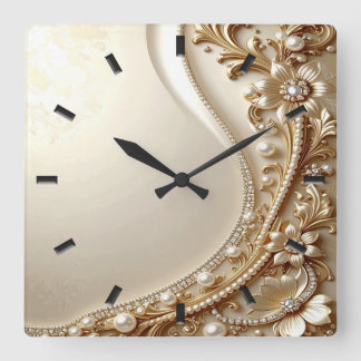Elegante goldene verzierte Blumenwanduhr Quadratische Wanduhr