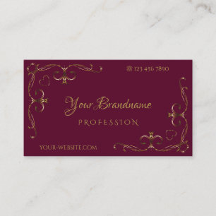 Elegante Goldene Verzierte Ecken Burgund Visitenkarte