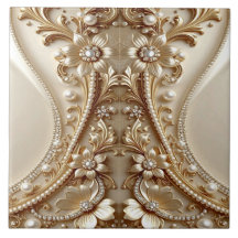 Elegante goldene verzierte Keramikfliese mit Blume