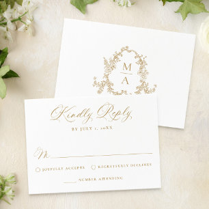 Elegante goldene viktorianische Blumenhochzeit RSVP Karte
